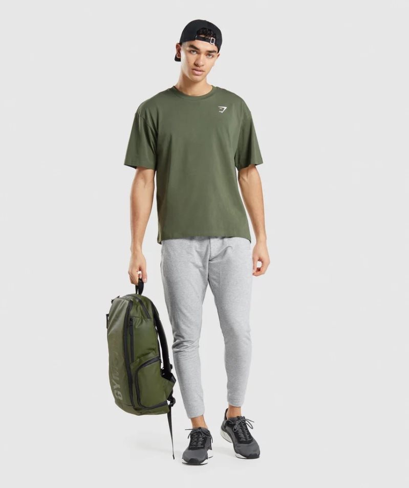 Men's Gymshark Essential Oversized T-Shirts Olive | NZ 6SOXBD